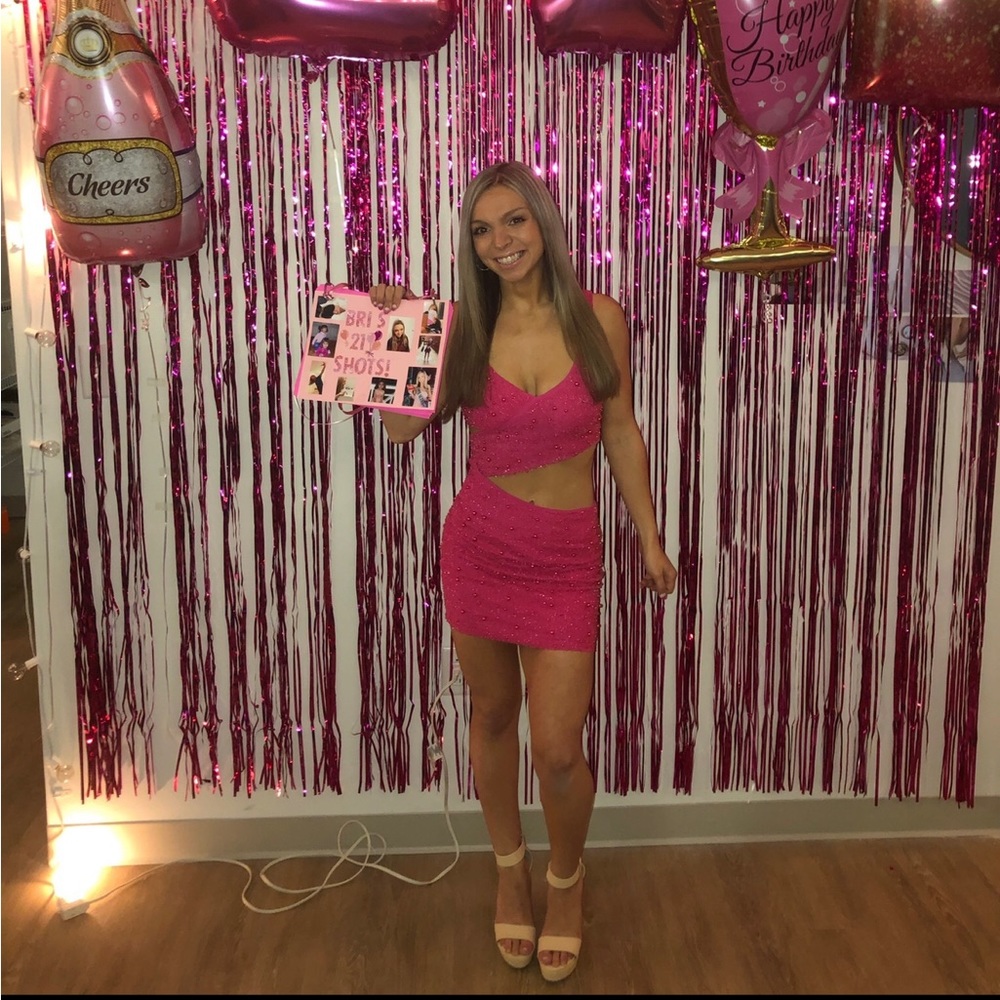 AVAILABLE- Oh Polly beaded cut out hot pink mini dress size 4